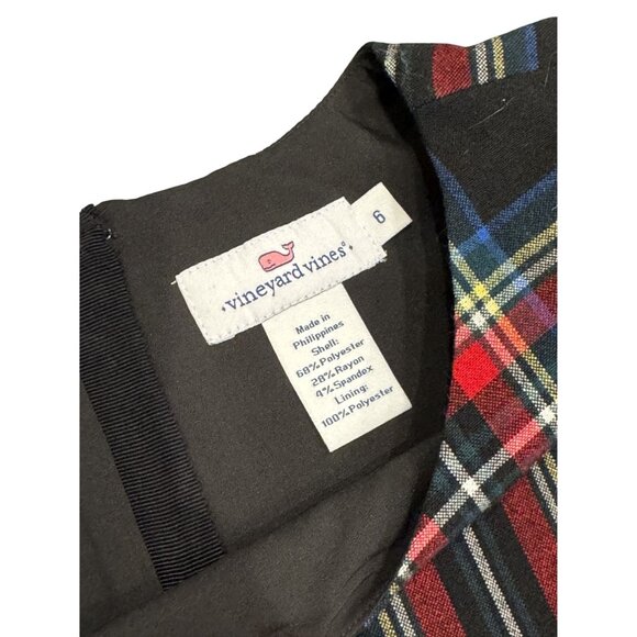VINEYARD VINES Black Tartan Plaid Ruffle Sleeve Dress Size 6 Mid length - Picture 3 of 5